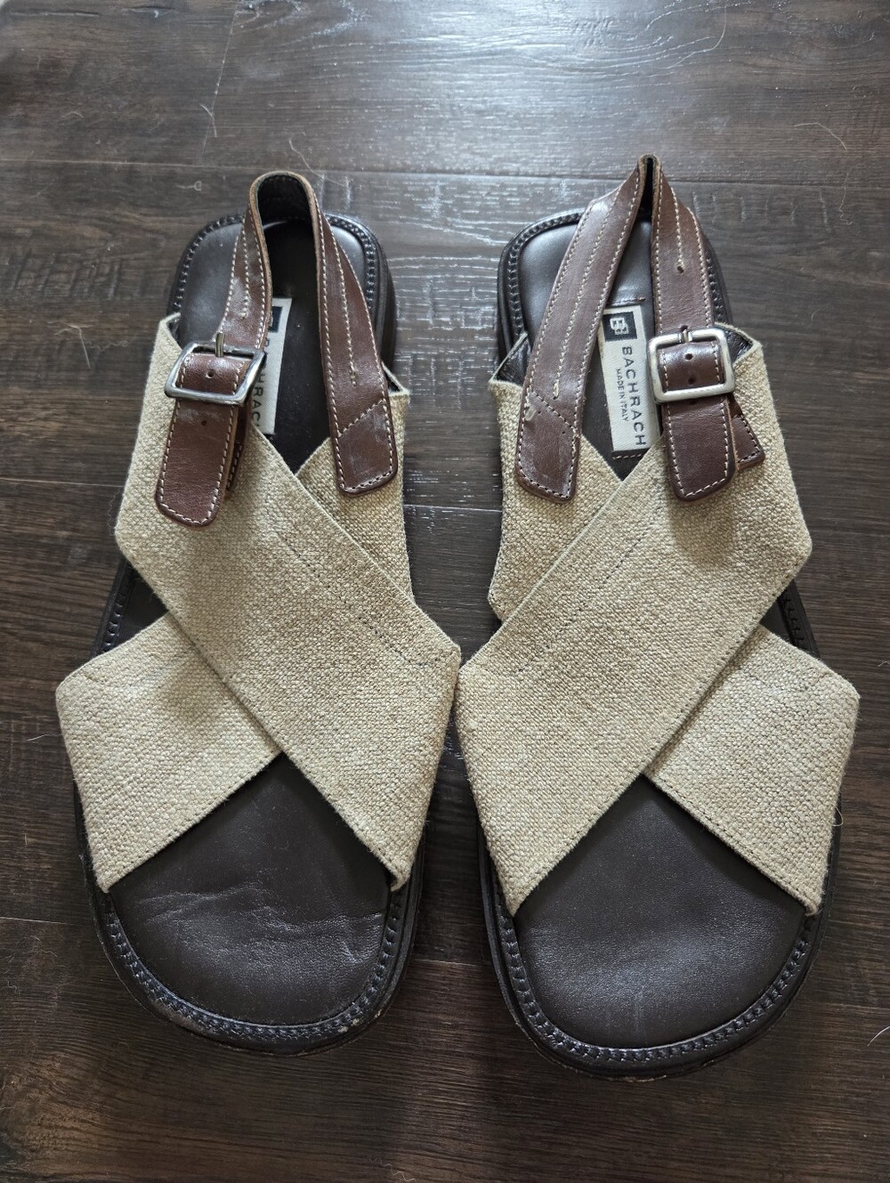 Bachrach Made in Italy Mens Leather Canvas Crisscross Slingback Sandals Size 10